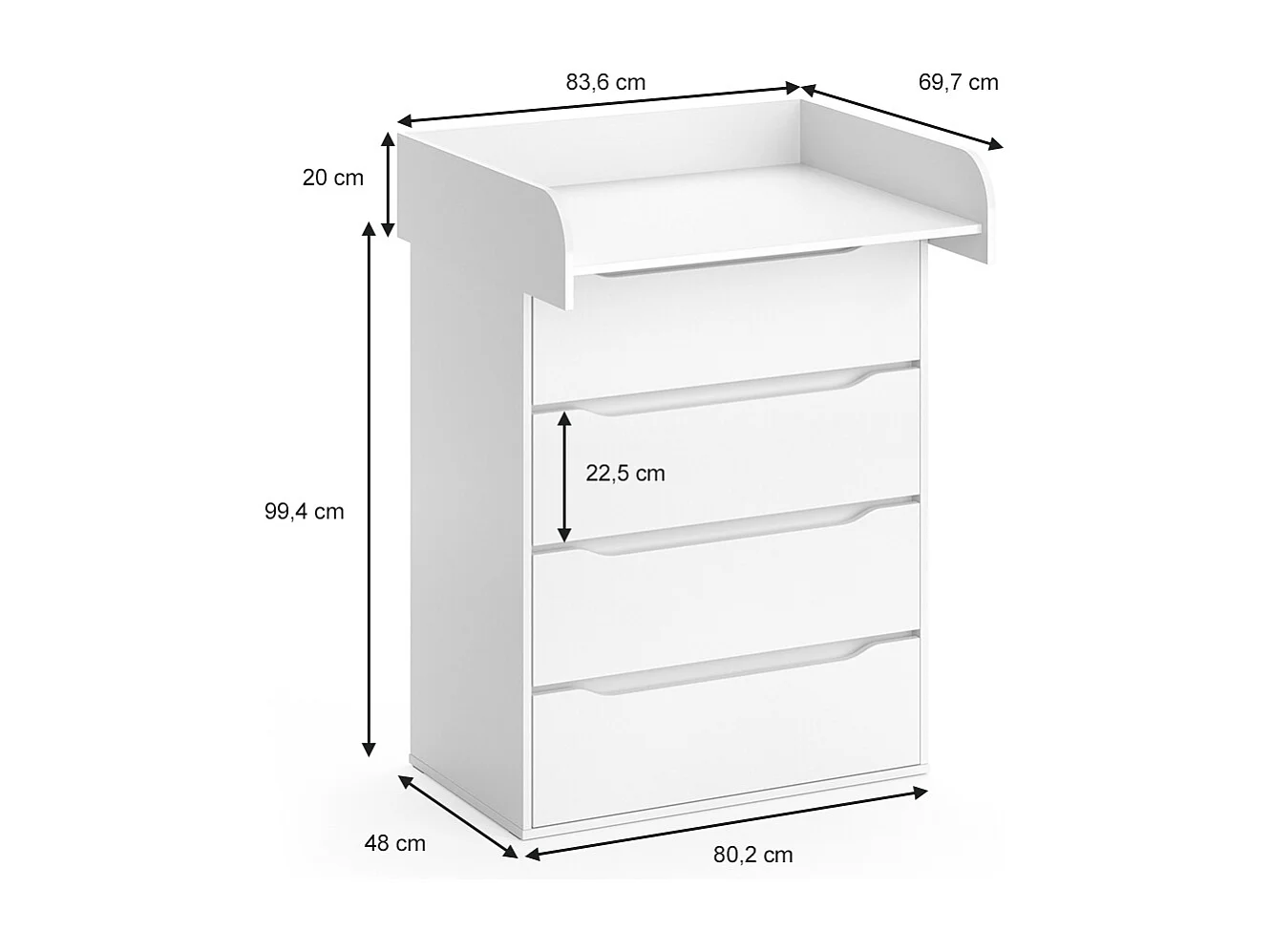 Przewijak dla dziecka biały 83.6x69.7x117 ruben