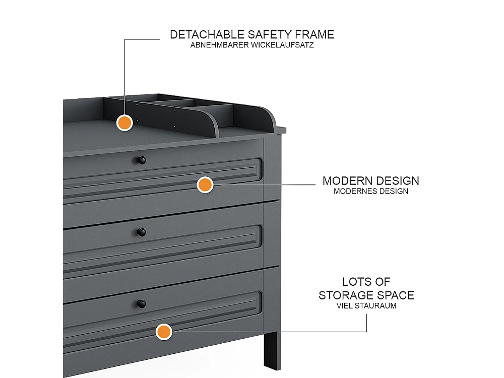 Commode à langer gris 133x70x98.4 ajaton