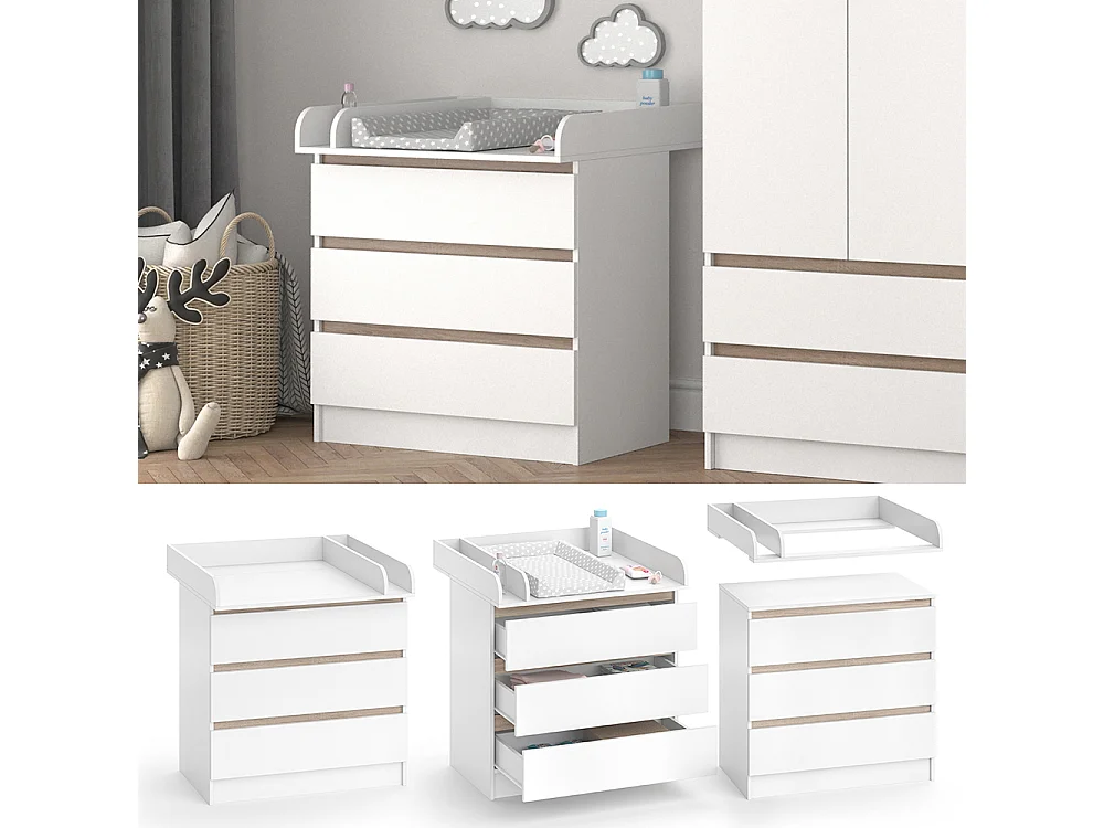 Commode à langer blanc/sonoma 80x76x87 emma