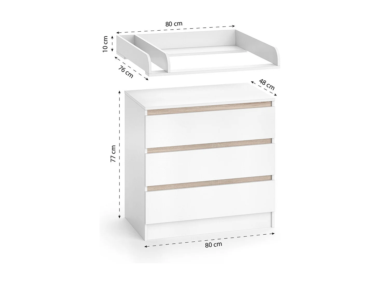 Commode à langer blanc/sonoma 80x76x87 emma