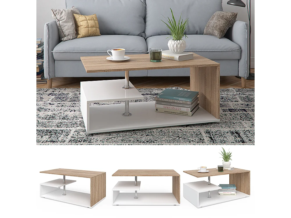 Table basse blanc/sonoma 91x52.6x41 guillermo