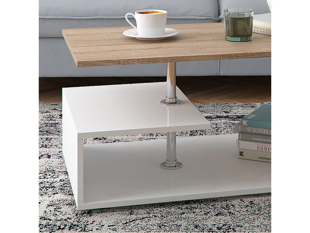 Table basse blanc/sonoma 91x52.6x41 guillermo