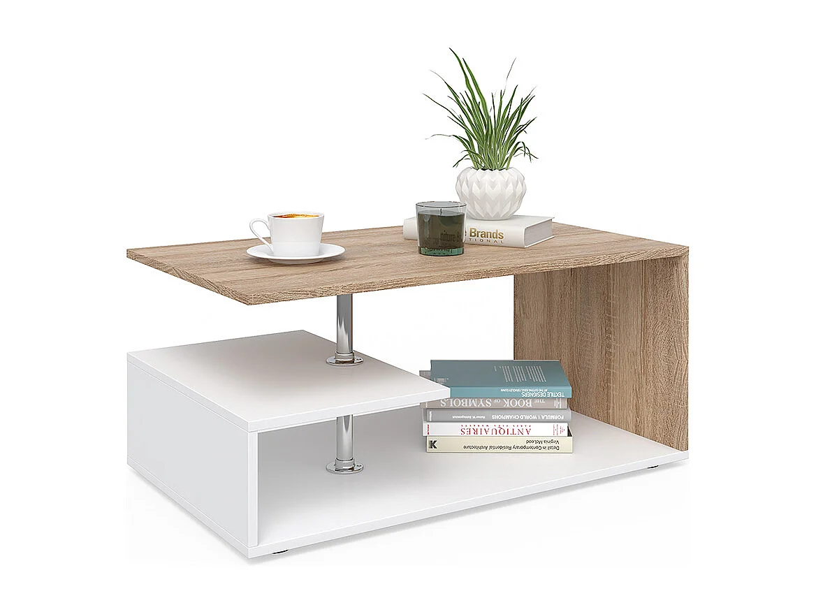 Table basse blanc/sonoma 91x52.6x41 guillermo