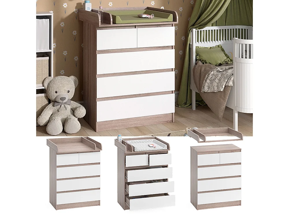 Commode à langer sonoma/blanc 80x76x110.2 emma