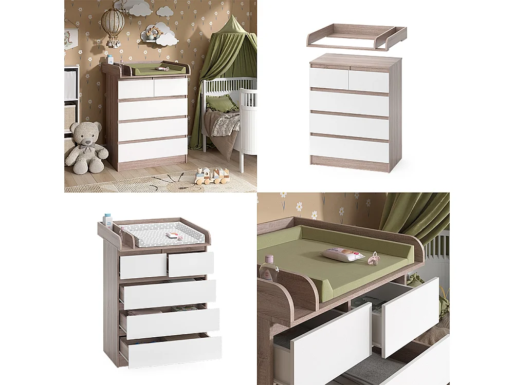 Commode à langer sonoma/blanc 80x76x110.2 emma