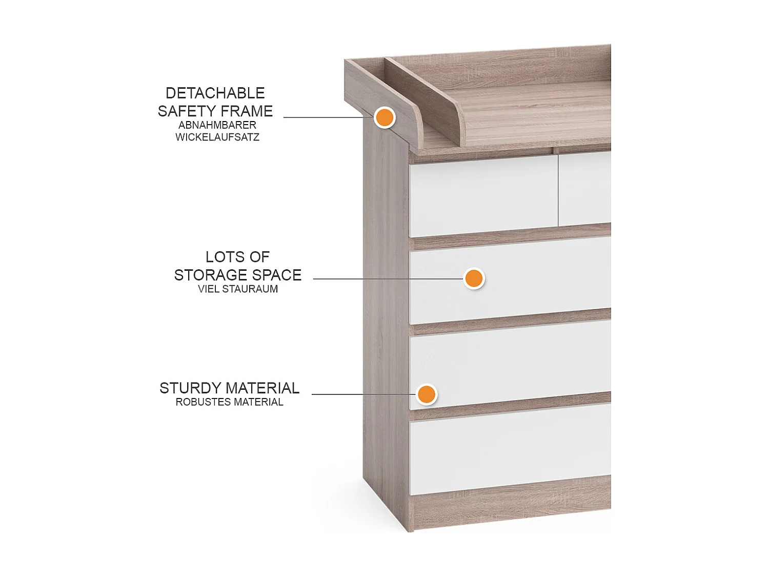Commode à langer sonoma/blanc 80x76x110.2 emma