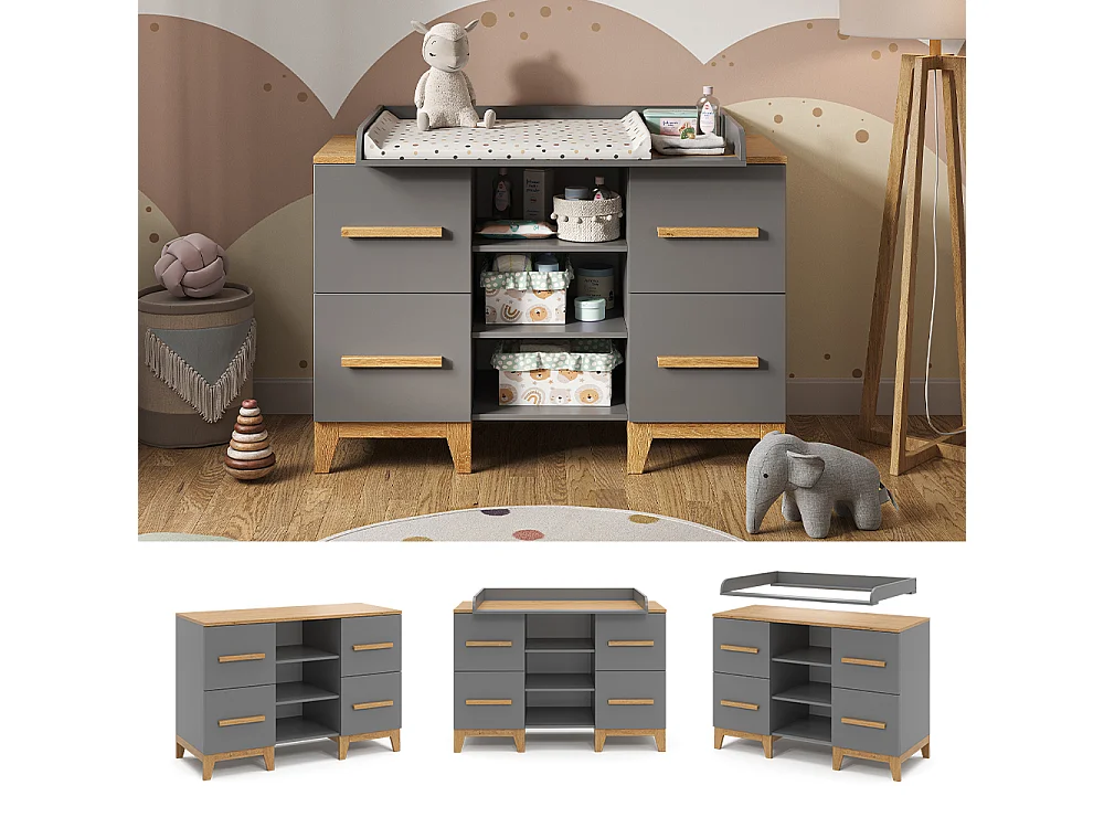 Commode à langer gris 133x70x108 malia