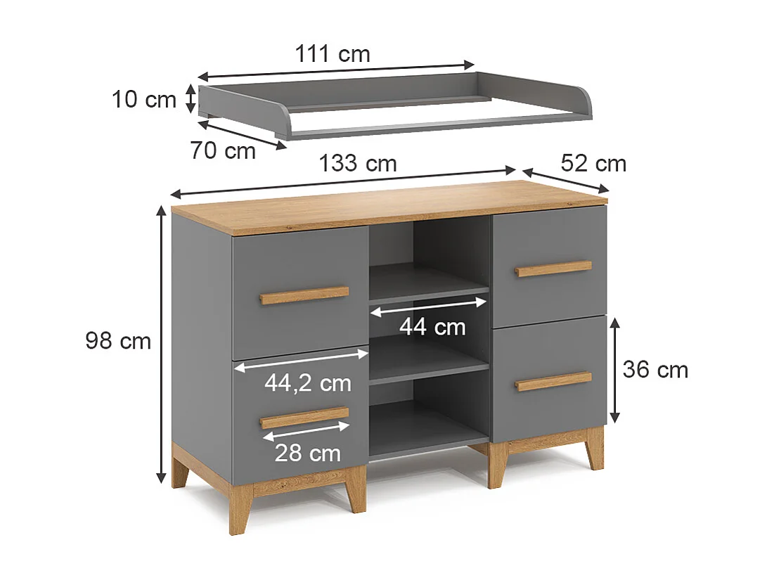 Commode à langer gris 133x70x108 malia