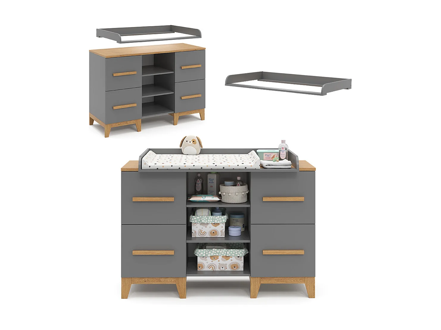 Commode à langer gris 133x70x108 malia