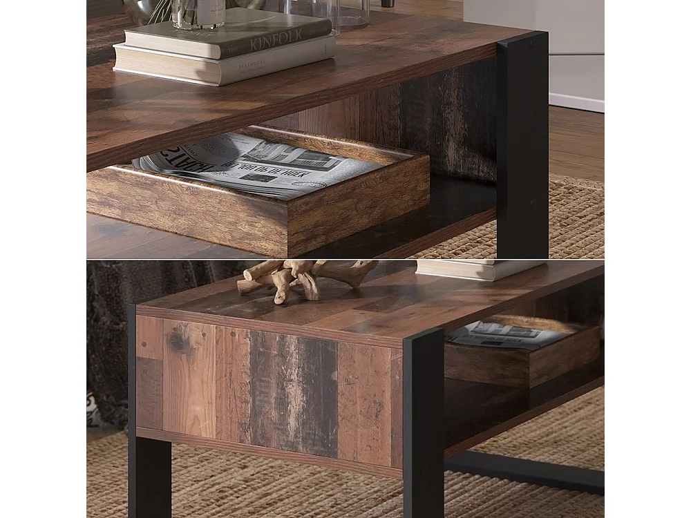 Table basse bois antique 92x52.4x45.6 olli