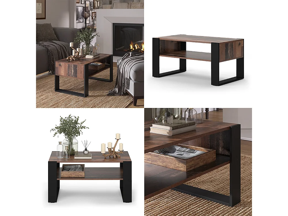 Table basse bois antique 92x52.4x45.6 olli