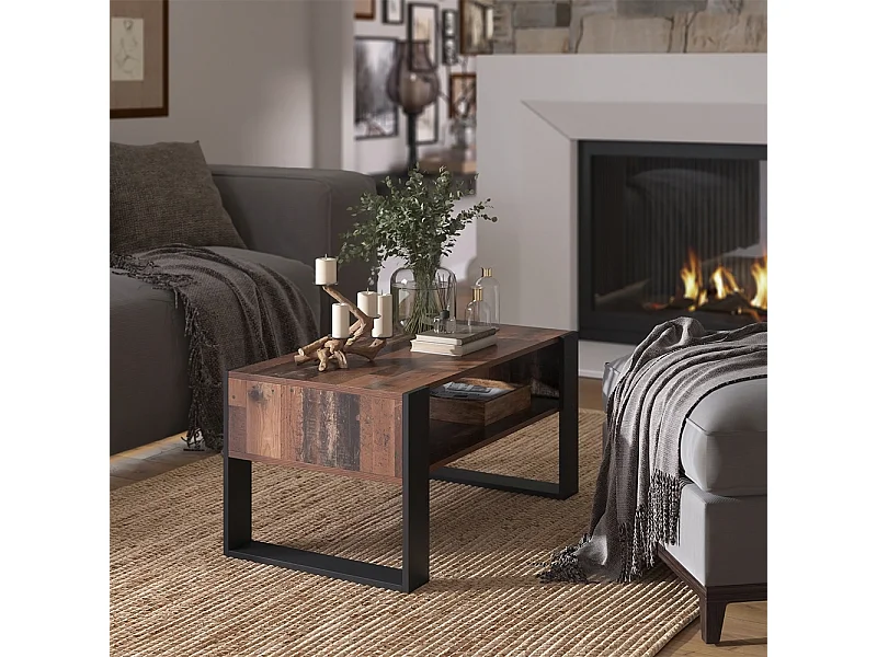 Mesa de centro madeira antiga 92x52.4x45.6 olli