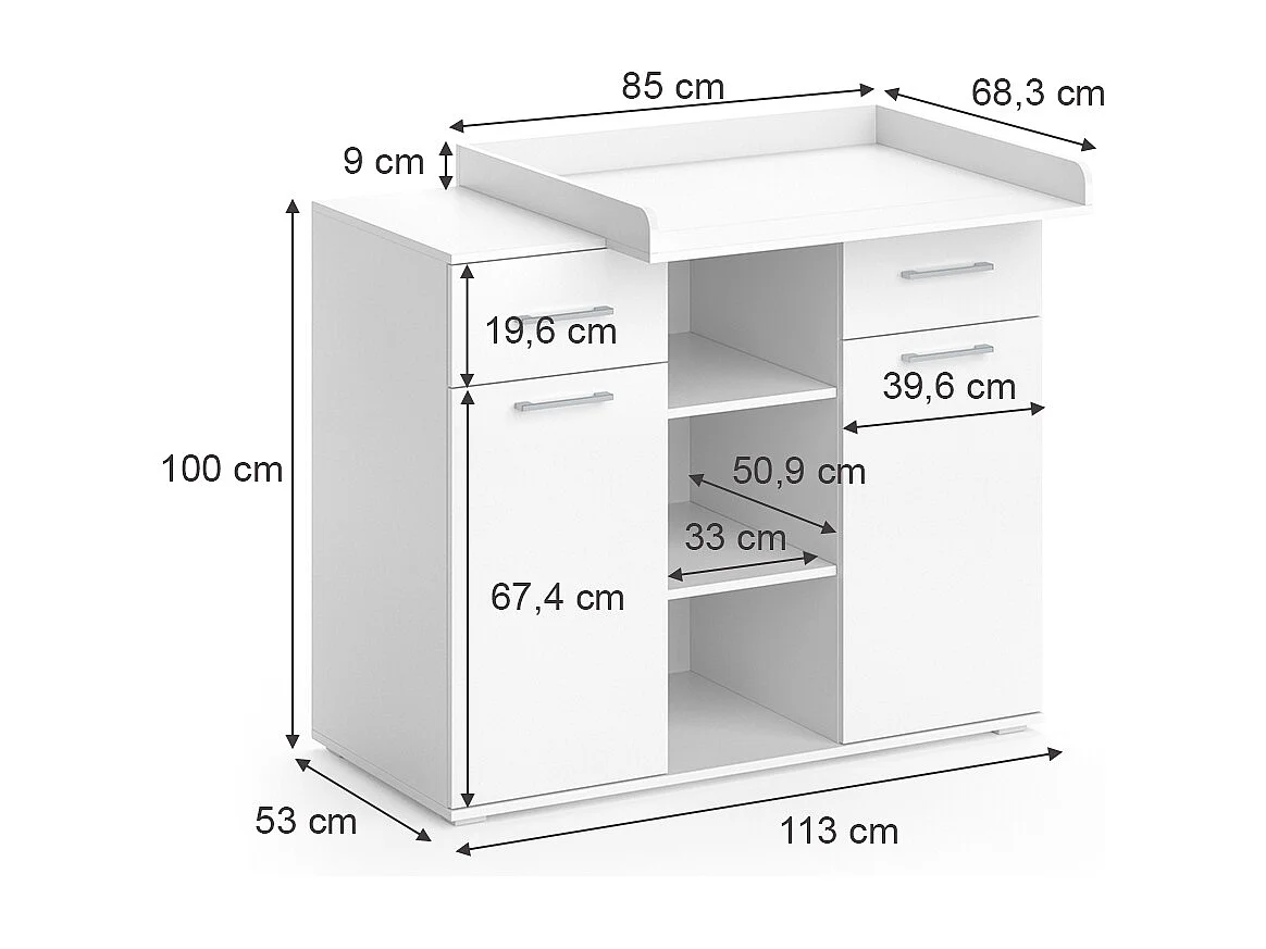 Commode à langer blanc 113x70x109 leonie
