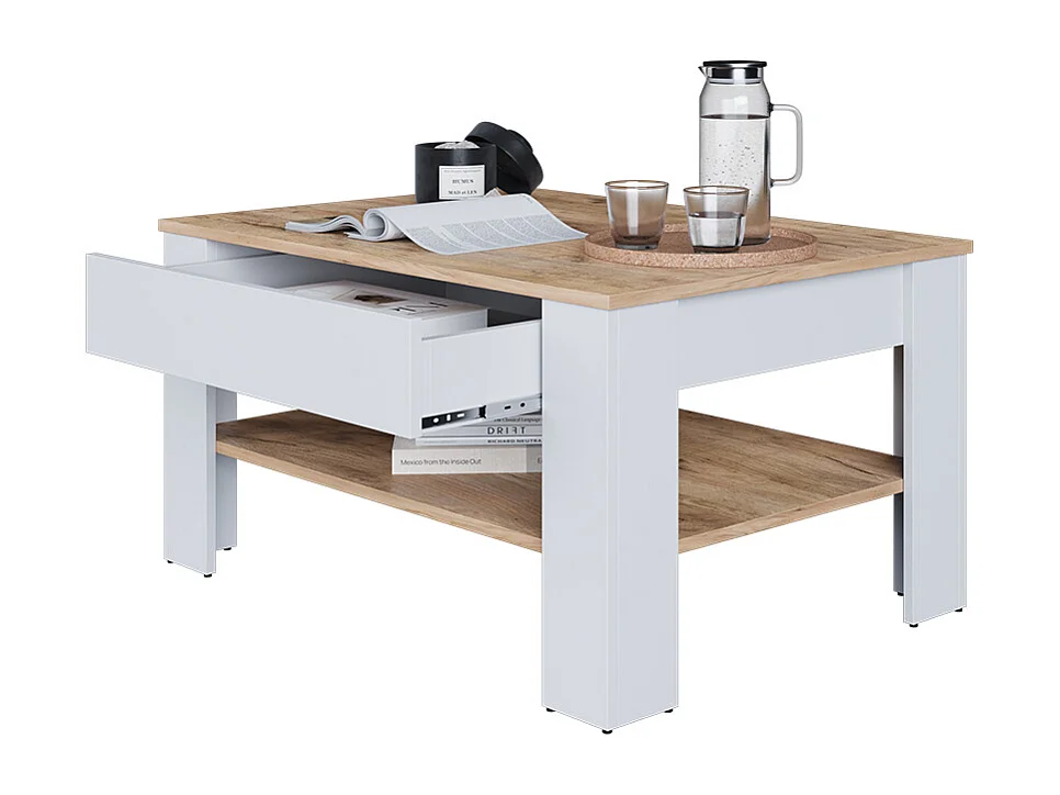 Mesa de centro roble blanco/dorado 92.2x65x48 milan