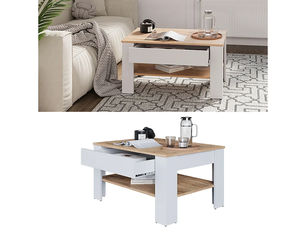 Table basse chêne blanc/force de lor 92.2x65x48 milan