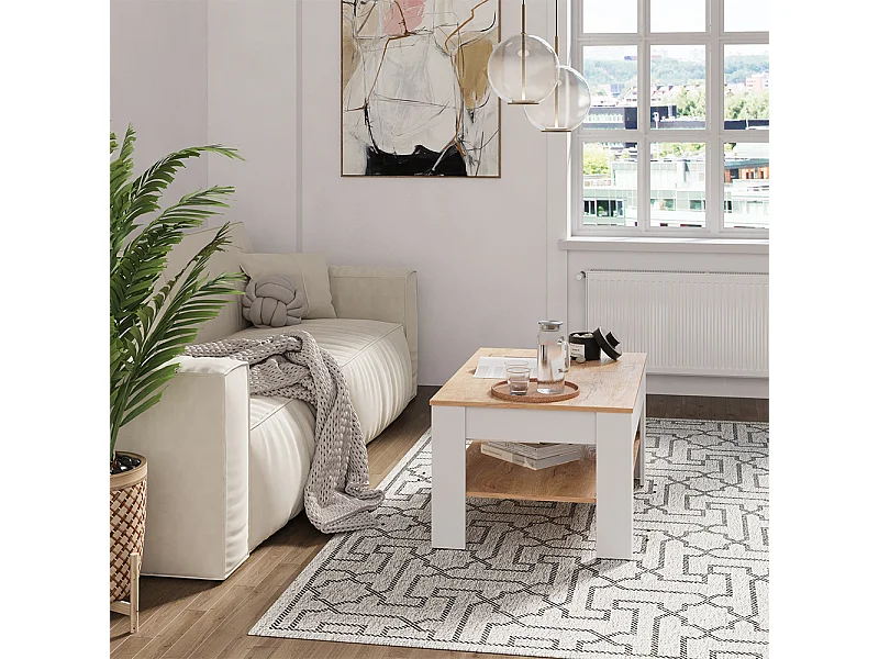 Tavolino rovere bianco/dorato 92.2x65x48 milan