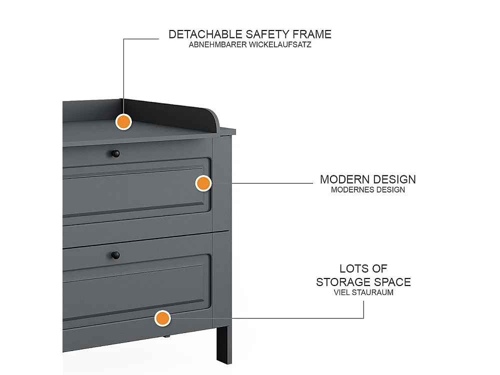 Commode à langer gris 108x70x98 ajaton