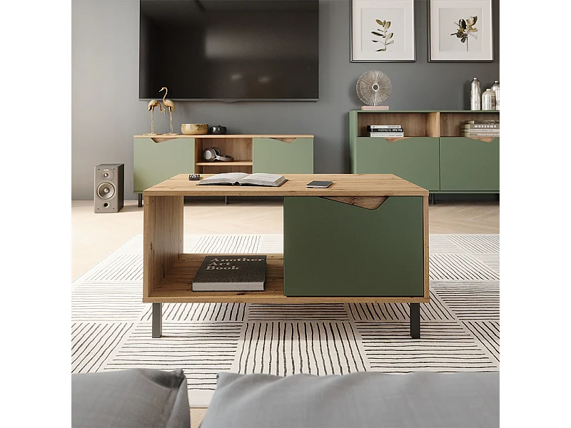 Table basse vert/artisan 90x50x47 marelle