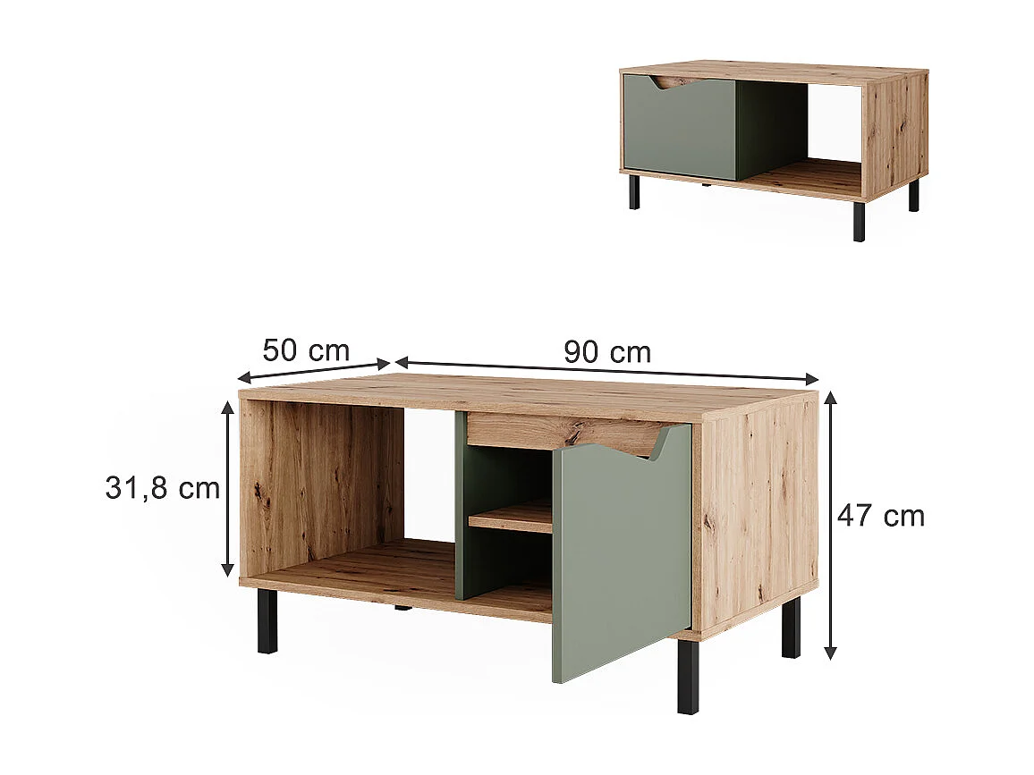 Couchtisch grün/artisan 90x50x47 marelle
