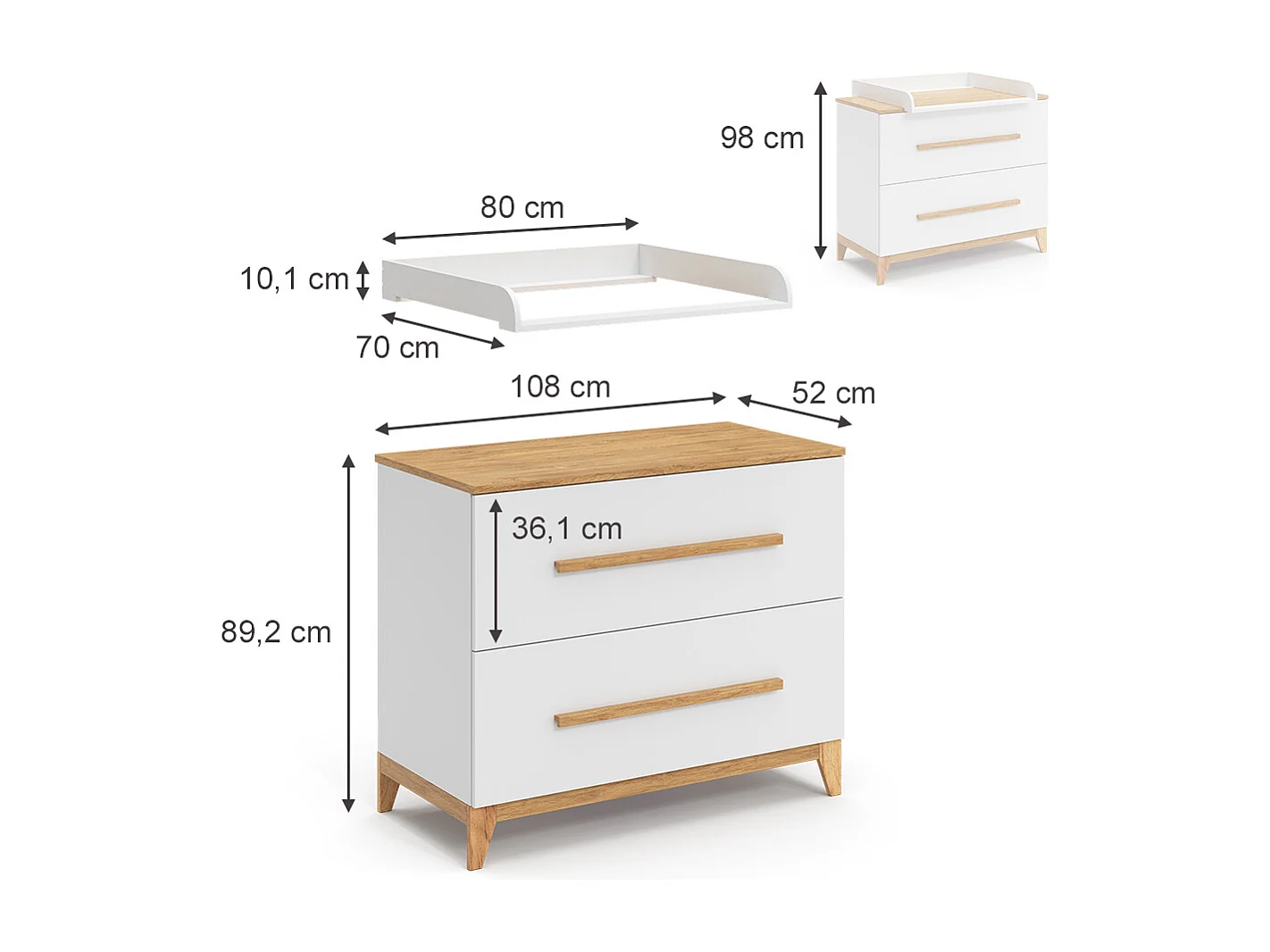 Commode à langer blanc 108x70x98 malia