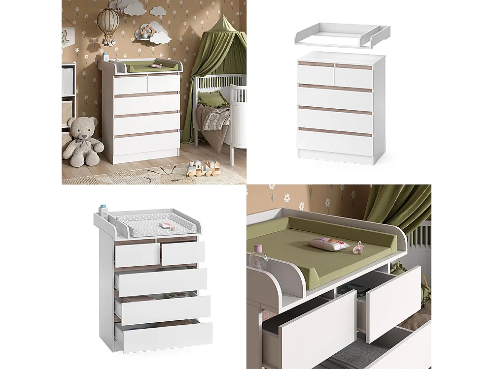 Commode à langer blanc/sonoma 80x76x110.2 emma