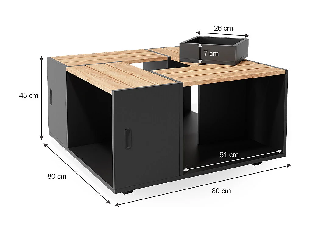 Table basse anthracite 80x80x43 anton