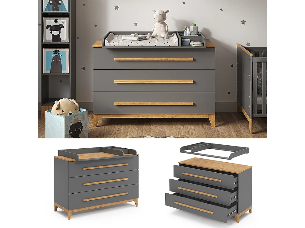 Commode à langer gris 133x70x98 malia