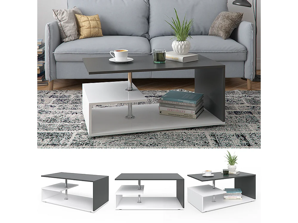 Table basse blanc/anthracite 91x52.6x41 guillermo