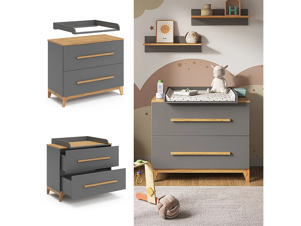 Commode à langer gris 108x70x98 malia