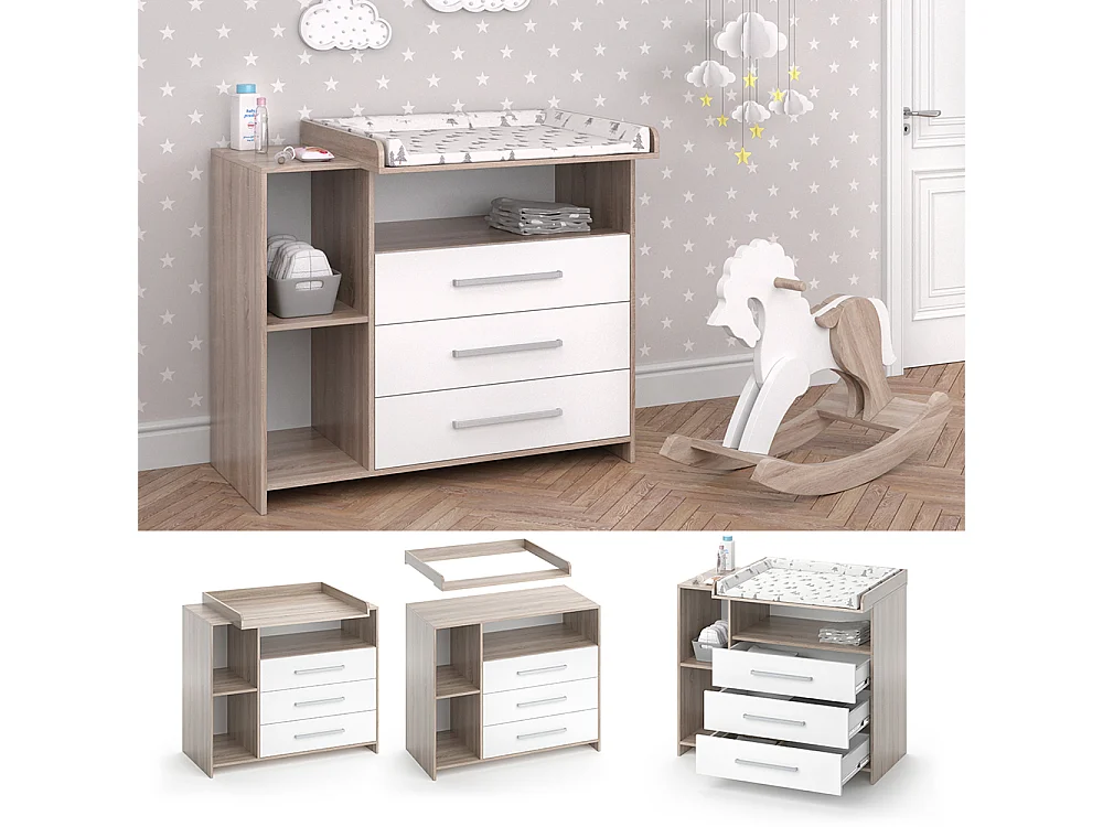 Commode à langer blanc/sonoma 113x53x100 oskar