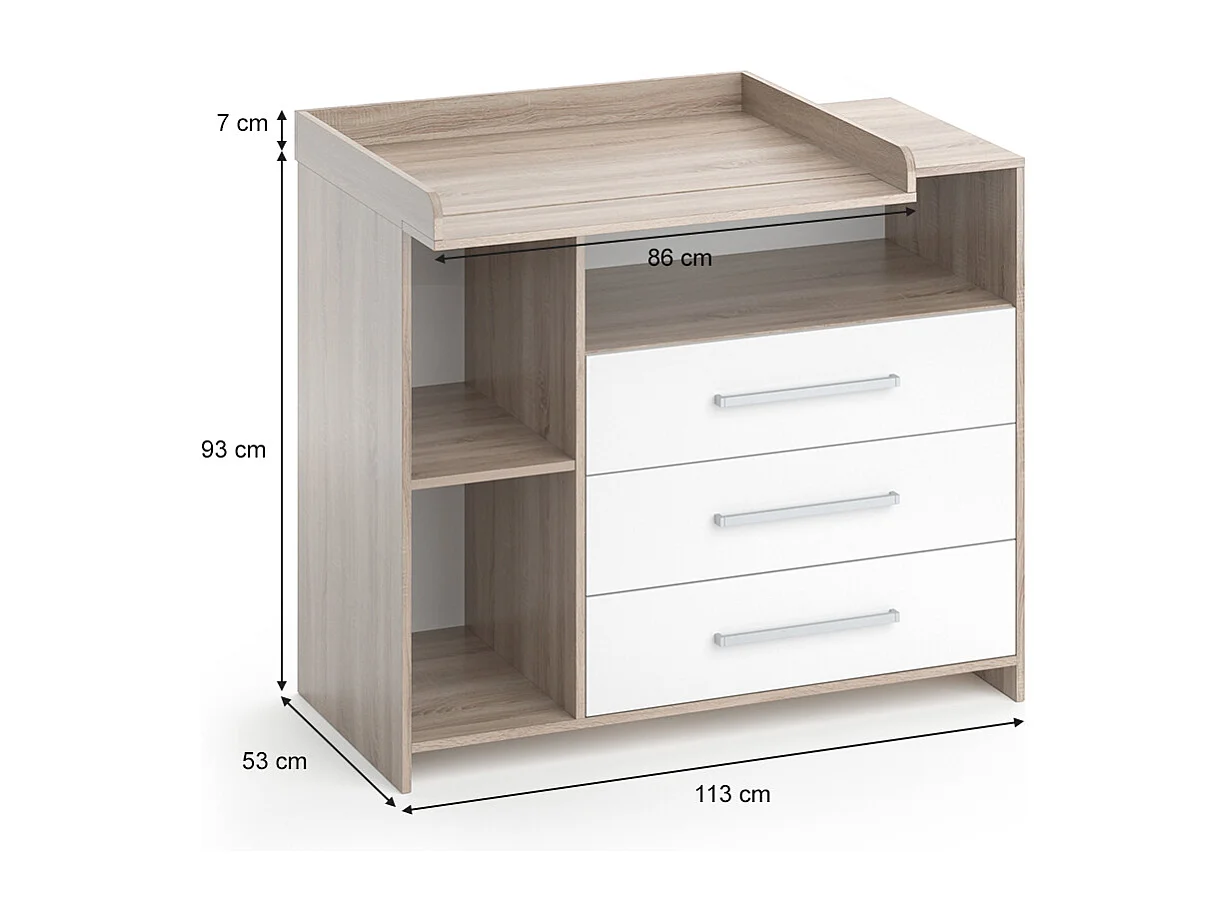 Commode à langer blanc/sonoma 113x53x100 oskar