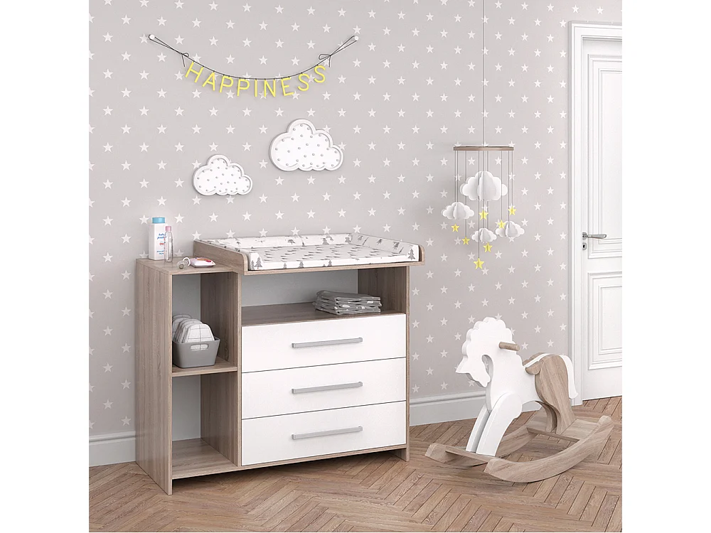 Commode à langer blanc/sonoma 113x53x100 oskar