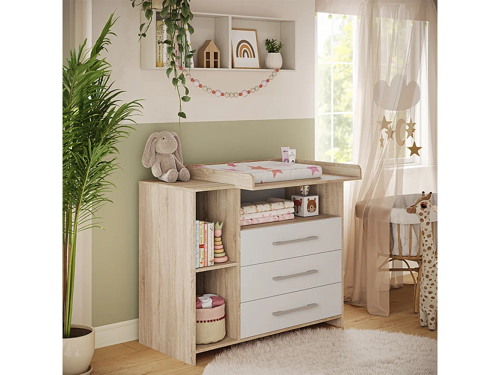 Commode à langer blanc/sonoma 113x53x100 oskar