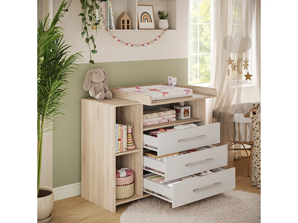 Commode à langer blanc/sonoma 113x53x100 oskar