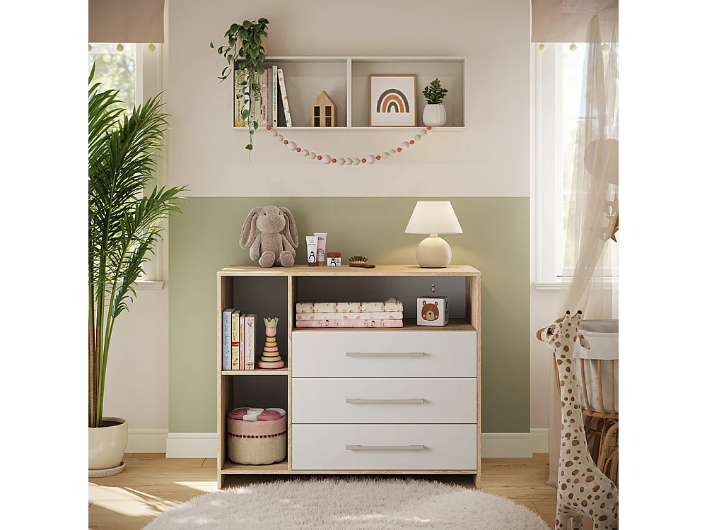 Commode à langer blanc/sonoma 113x53x100 oskar