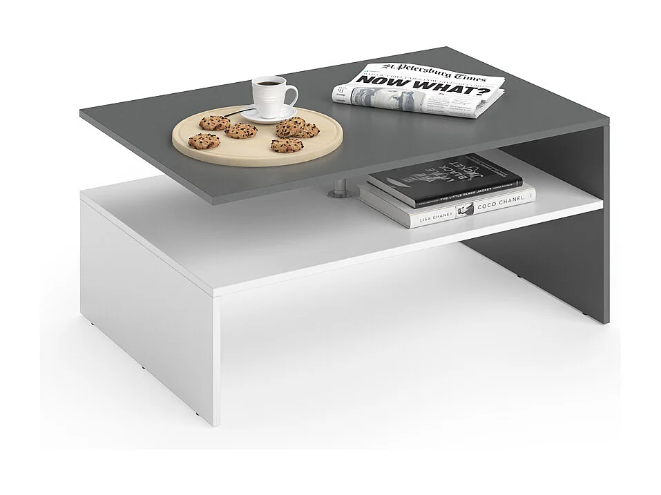 Table basse blanc/anthracite 90x60x42 amato