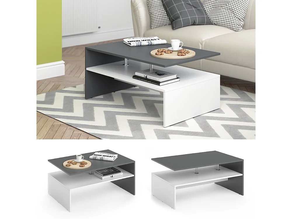 Table basse blanc/anthracite 90x60x42 amato