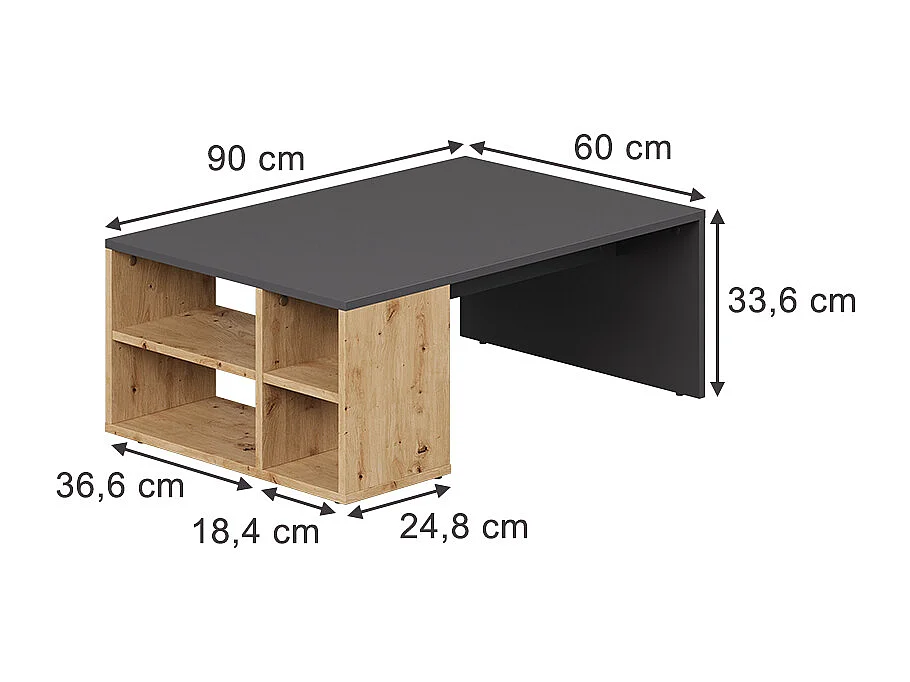 Table basse anthracite 90x60x33.6 danny