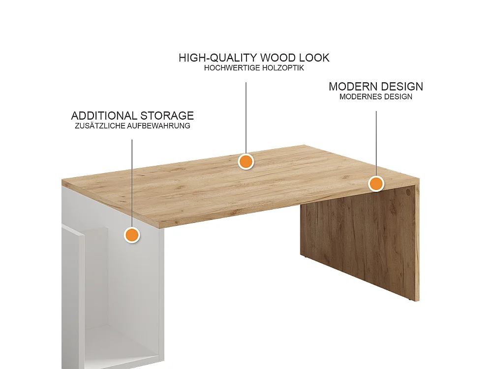 Couchtisch goldkraft eiche/weiß 100x50x32.9 avento