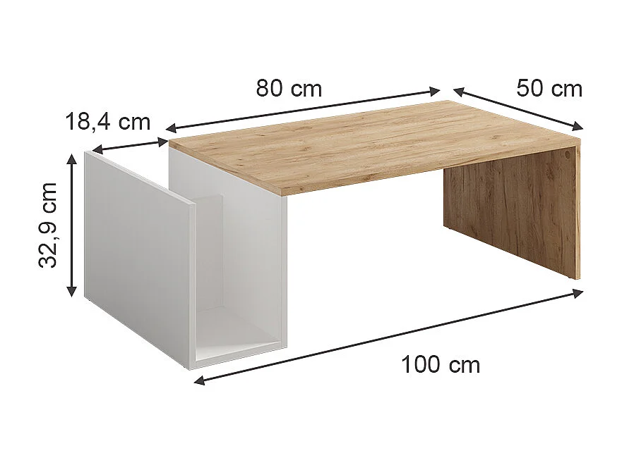 Table basse chêne doré/blanc 100x50x32.9 avento