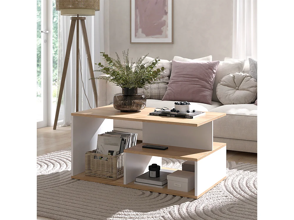 Table basse chêne doré/blanc 90x49.4x43.8 hasso