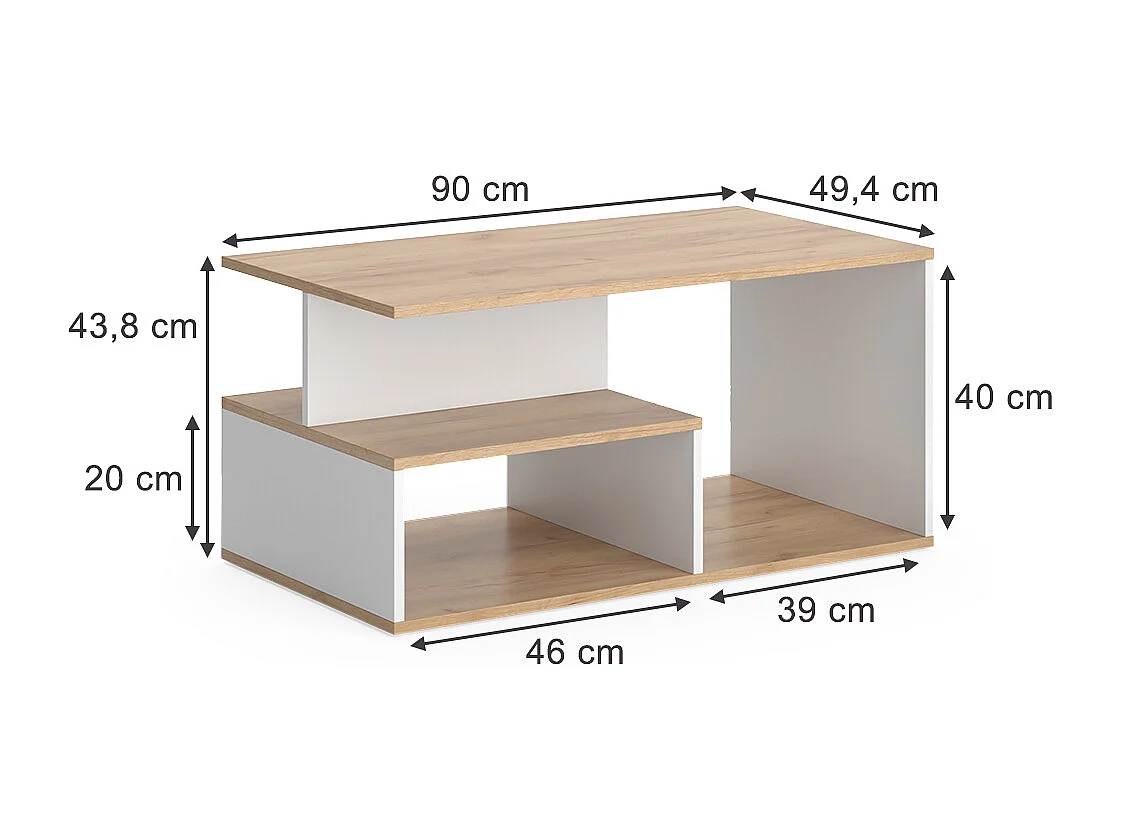 Table basse chêne doré/blanc 90x49.4x43.8 hasso