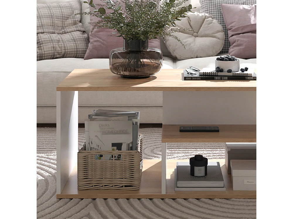 Table basse chêne doré/blanc 90x49.4x43.8 hasso