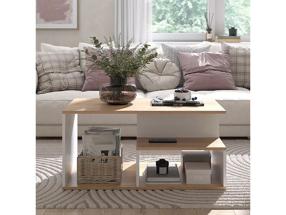 Table basse chêne doré/blanc 90x49.4x43.8 hasso