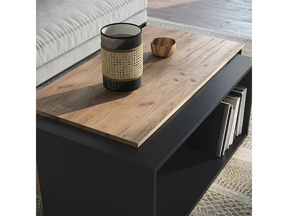 Table basse anthracite/chêne doré 90x48x40 paul