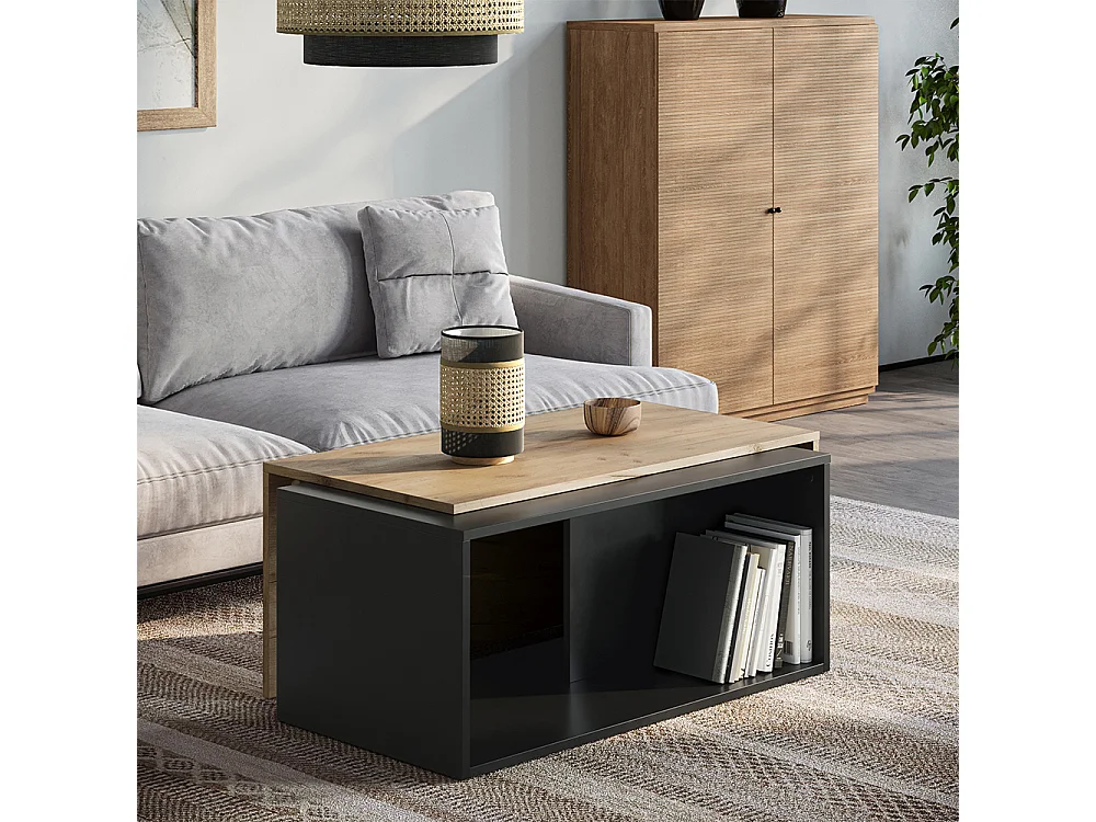 Table basse anthracite/chêne doré 90x48x40 paul