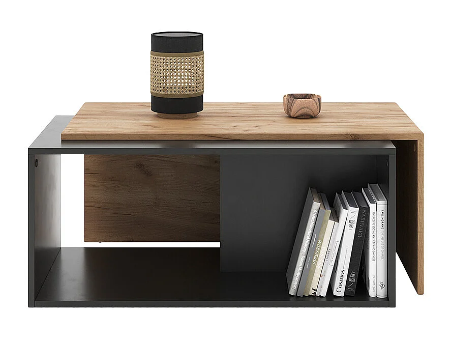 Table basse anthracite/chêne doré 90x48x40 paul