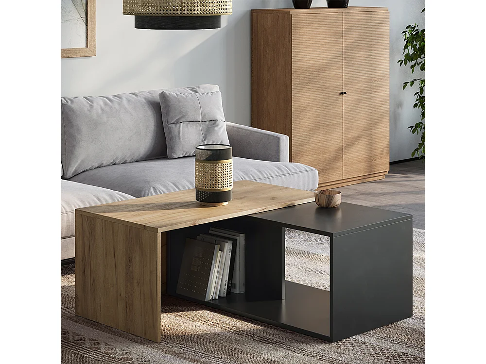 Table basse anthracite/chêne doré 90x48x40 paul