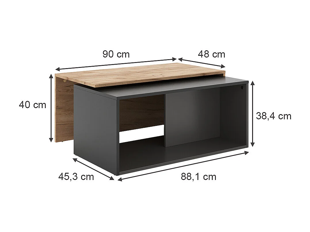 Table basse anthracite/chêne doré 90x48x40 paul