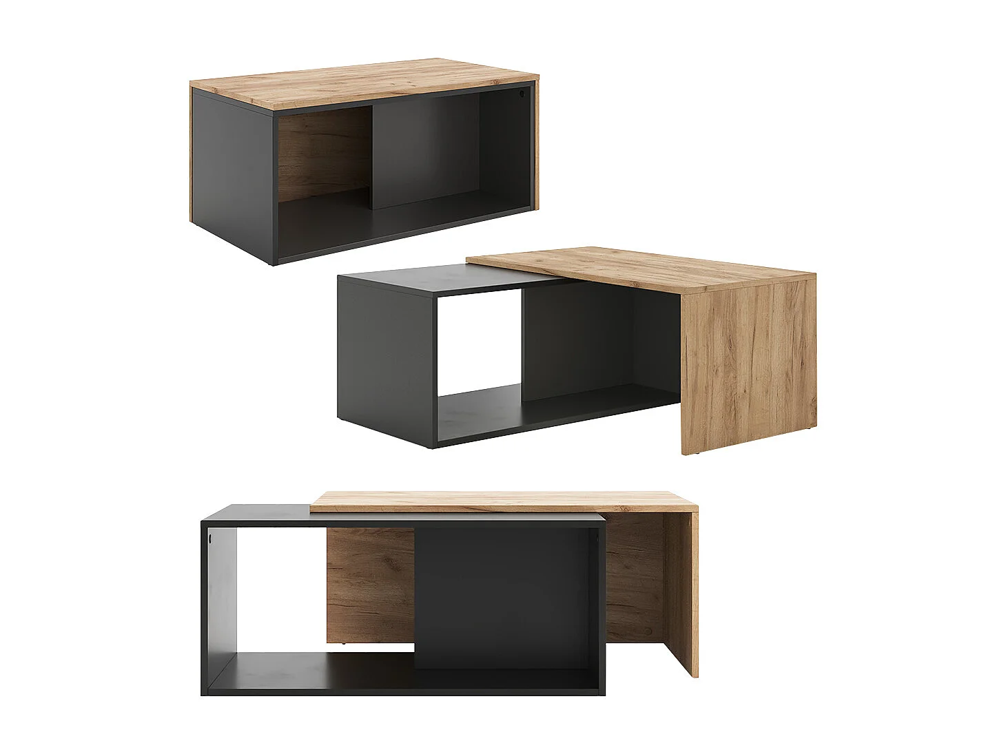 Table basse anthracite/chêne doré 90x48x40 paul